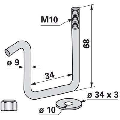 Zinkenhalter für Rahmen 30x30 Gewinde M10 zu Pöttinger - Rabe
