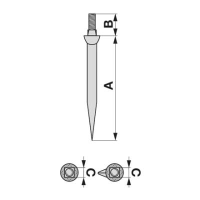 Eggenzahn 16x190 gebogen M12, Vierkant 12mm zu Form Heger